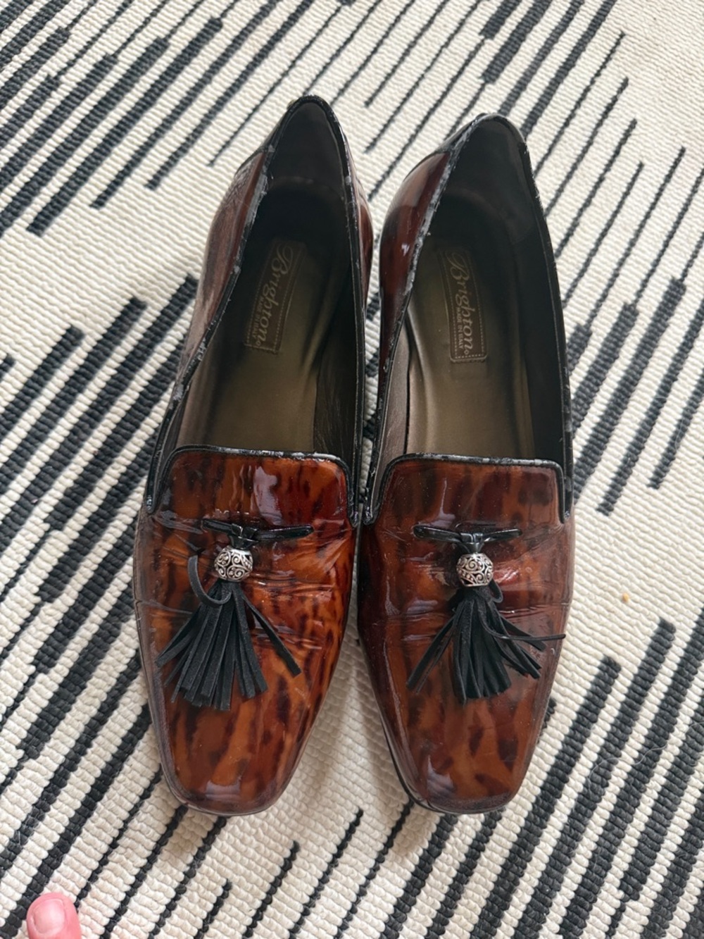 Brighton Brown Tortoiseshell Patent Tassel Loafers